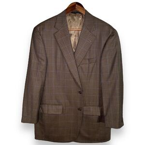 Samuelsohn Brown & Navy Windowpane Super 100s Sport Coat 42R